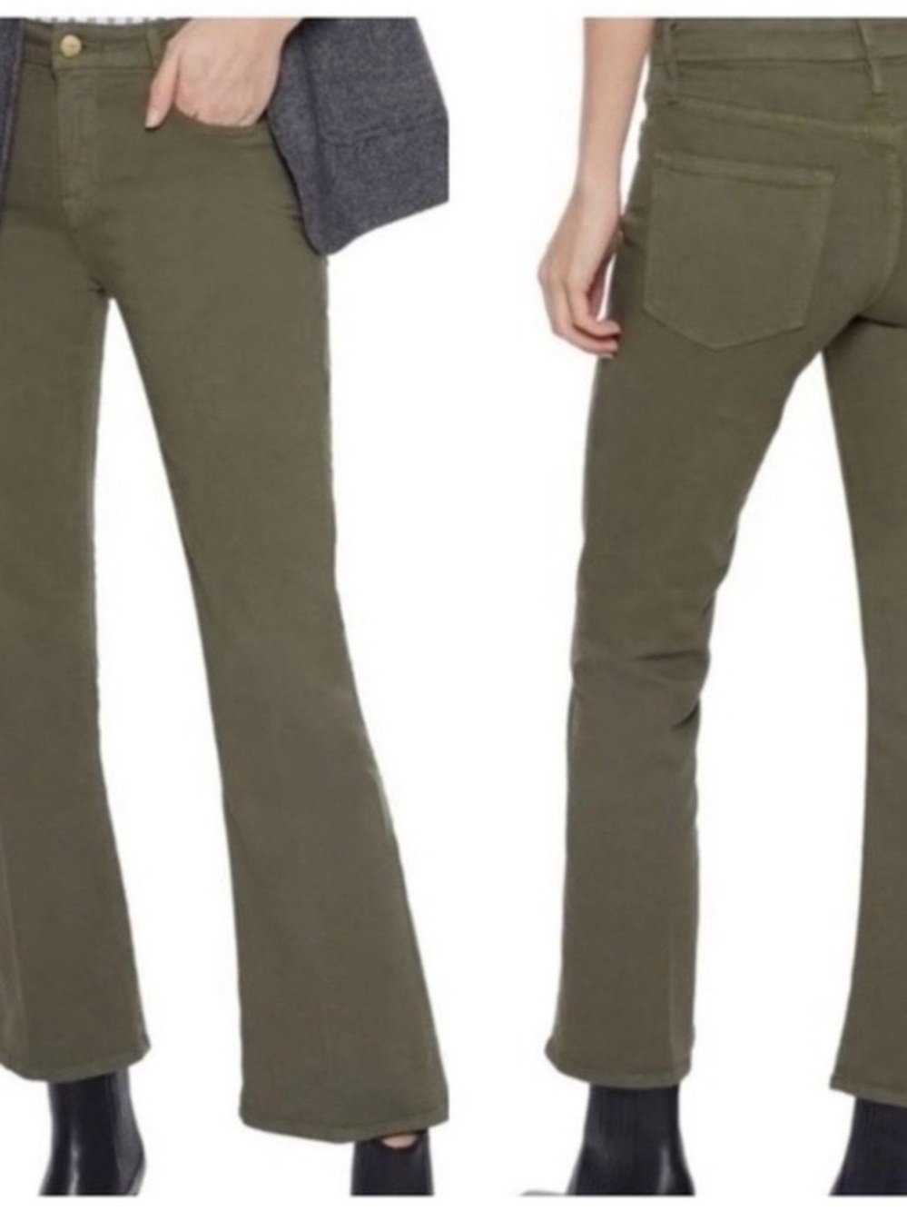 Frame Denim Olive Green Flare Wide-Leg Jeans